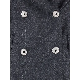 Grey Double-Breasted Suit with Peak Revers in Wool Blend Woman