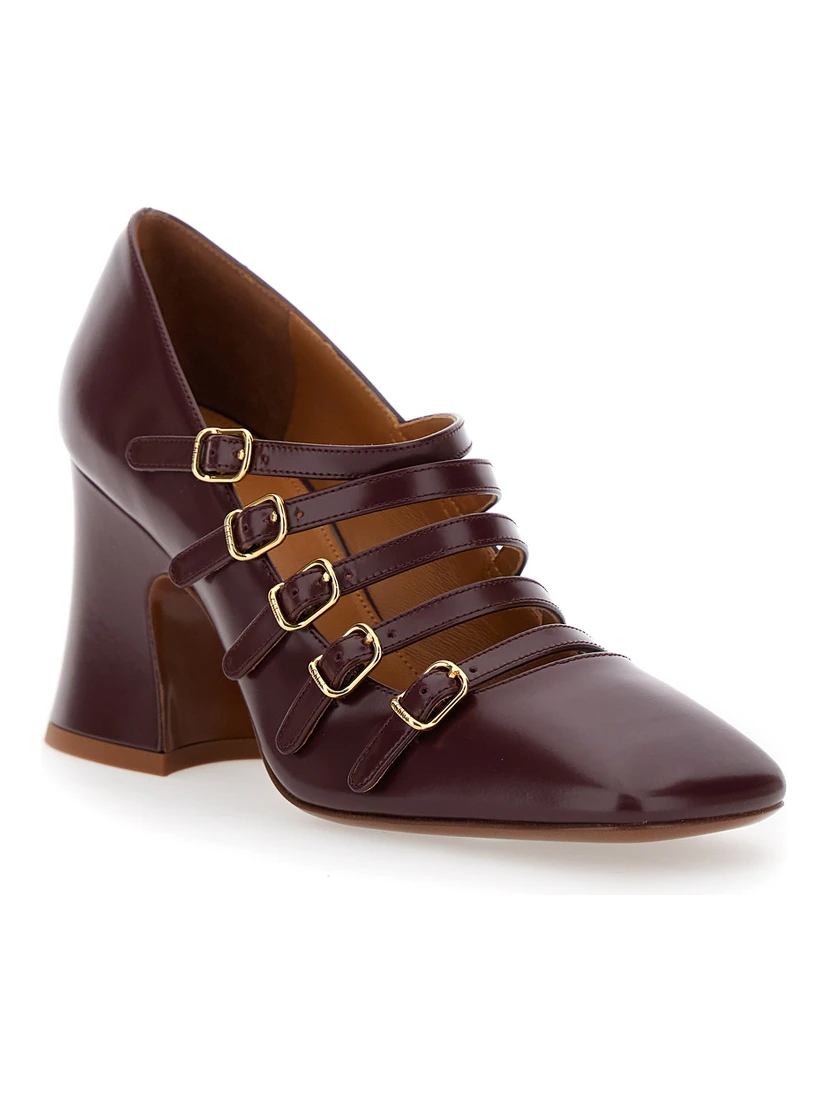Janis Bordeaux Décolleté with Banded Design and Large Heel in Leather Woman