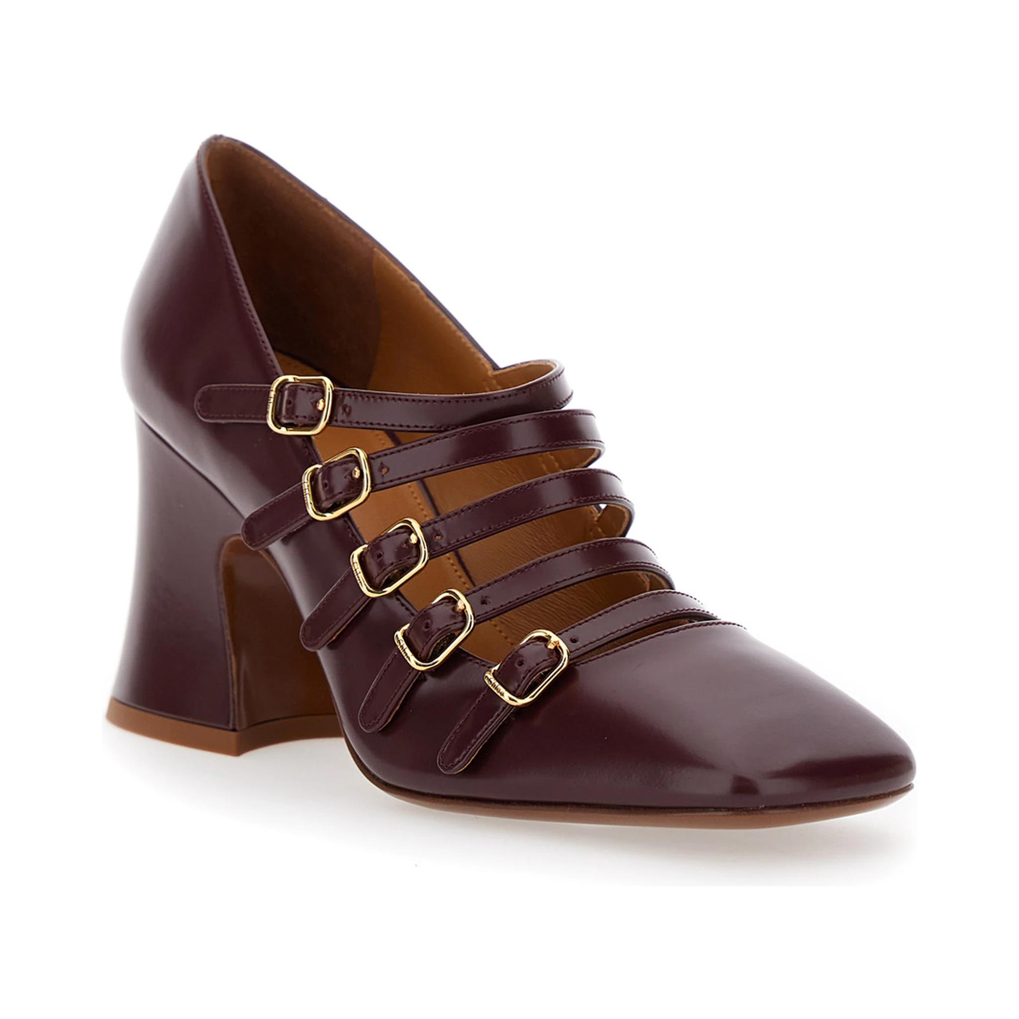 Janis Bordeaux Décolleté with Banded Design and Large Heel in Leather Woman