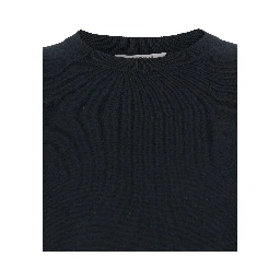 Black Crewneck Sweater with Ribbed Trims in Wool Man