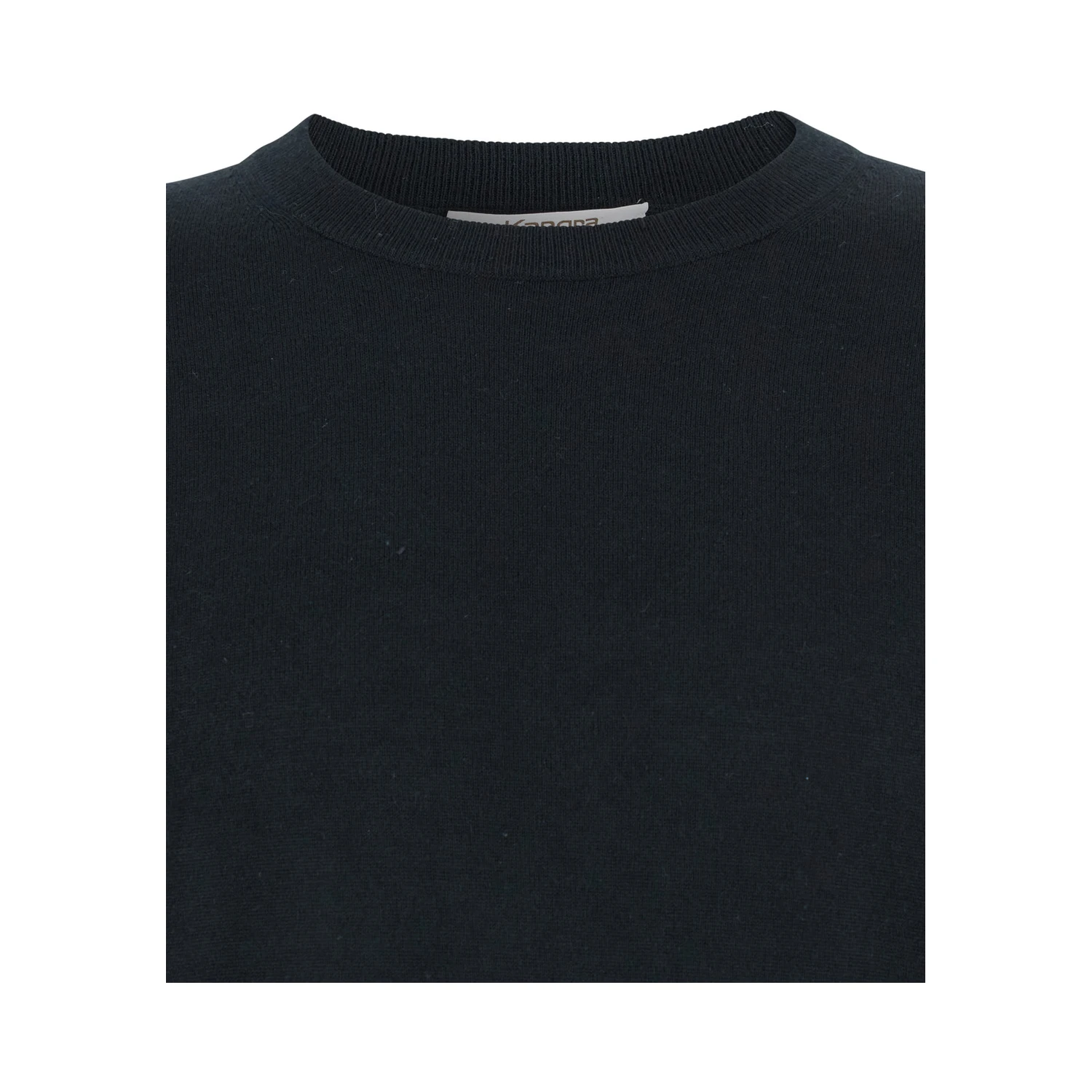 Black Crewneck Sweater with Ribbed Trims in Wool Man