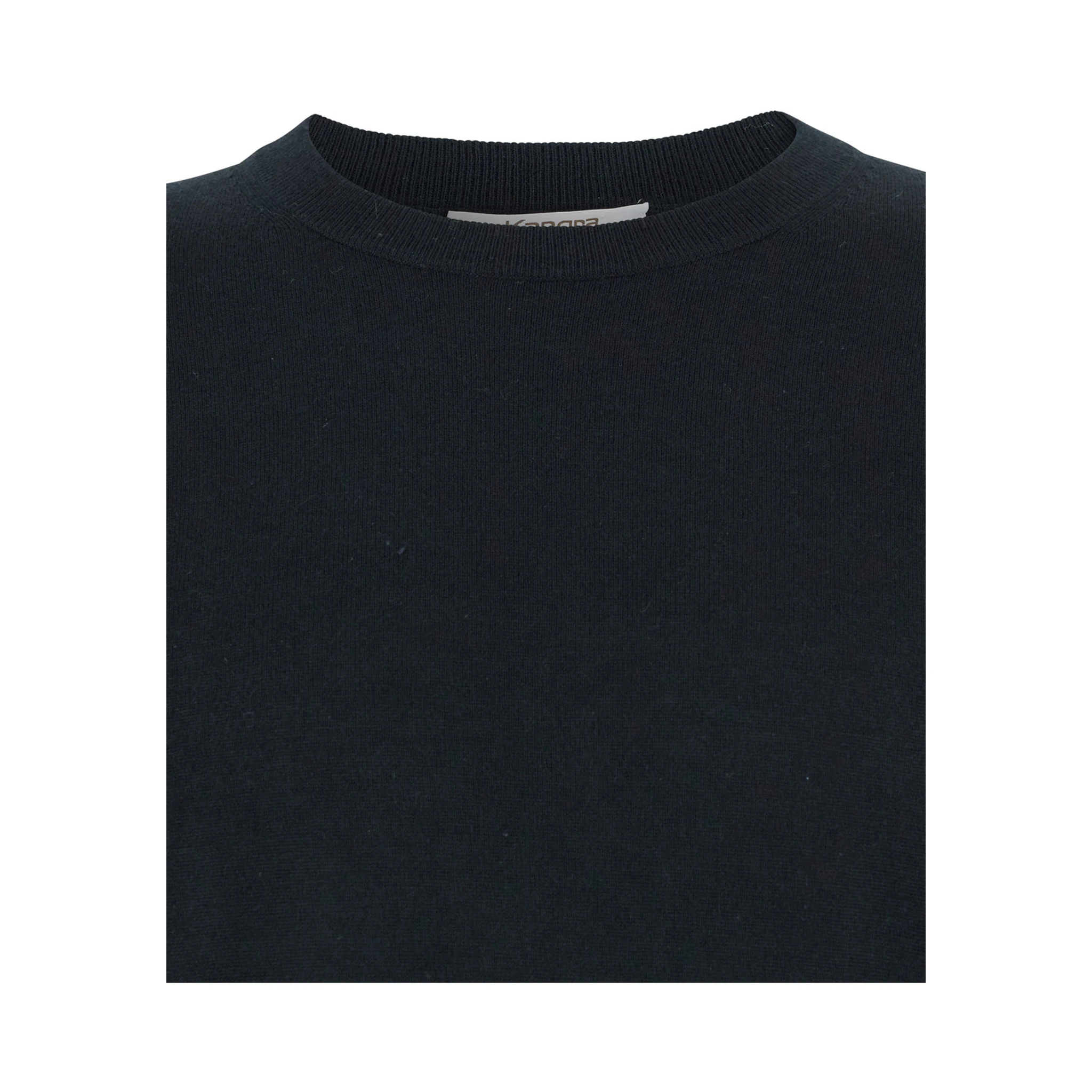 Black Crewneck Sweater with Ribbed Trims in Wool Man
