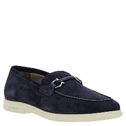 Cosimo Blue Loafers with Metallic Hooks on the Front in Suede Man