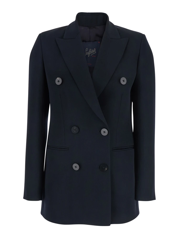 Betty Blue Double-Breasted Jacket with Peak Lapel in Wool Woman