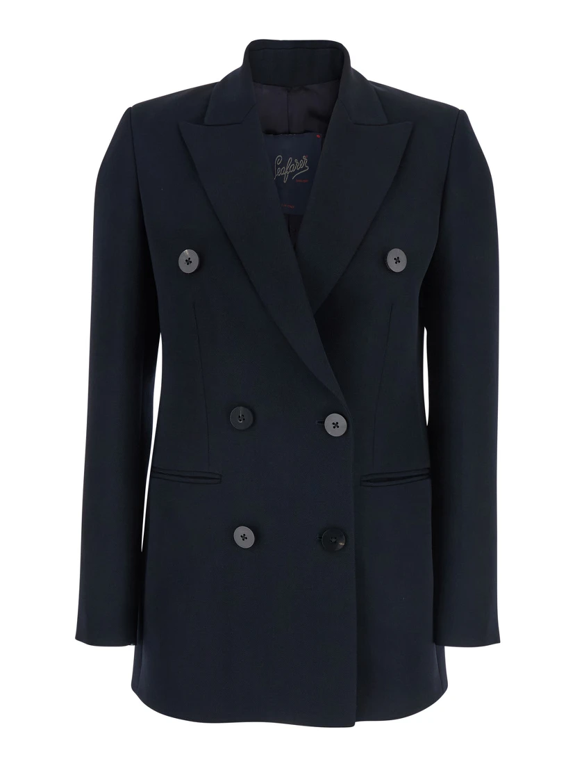 Betty Blue Double-Breasted Jacket with Peak Lapel in Wool Woman