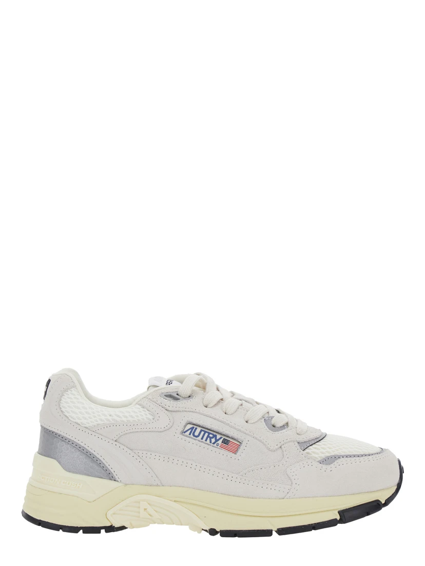 Hyperway White Low Top Sneakers with Logo Patch on Side and Tongue in Suede and Mesh Woman