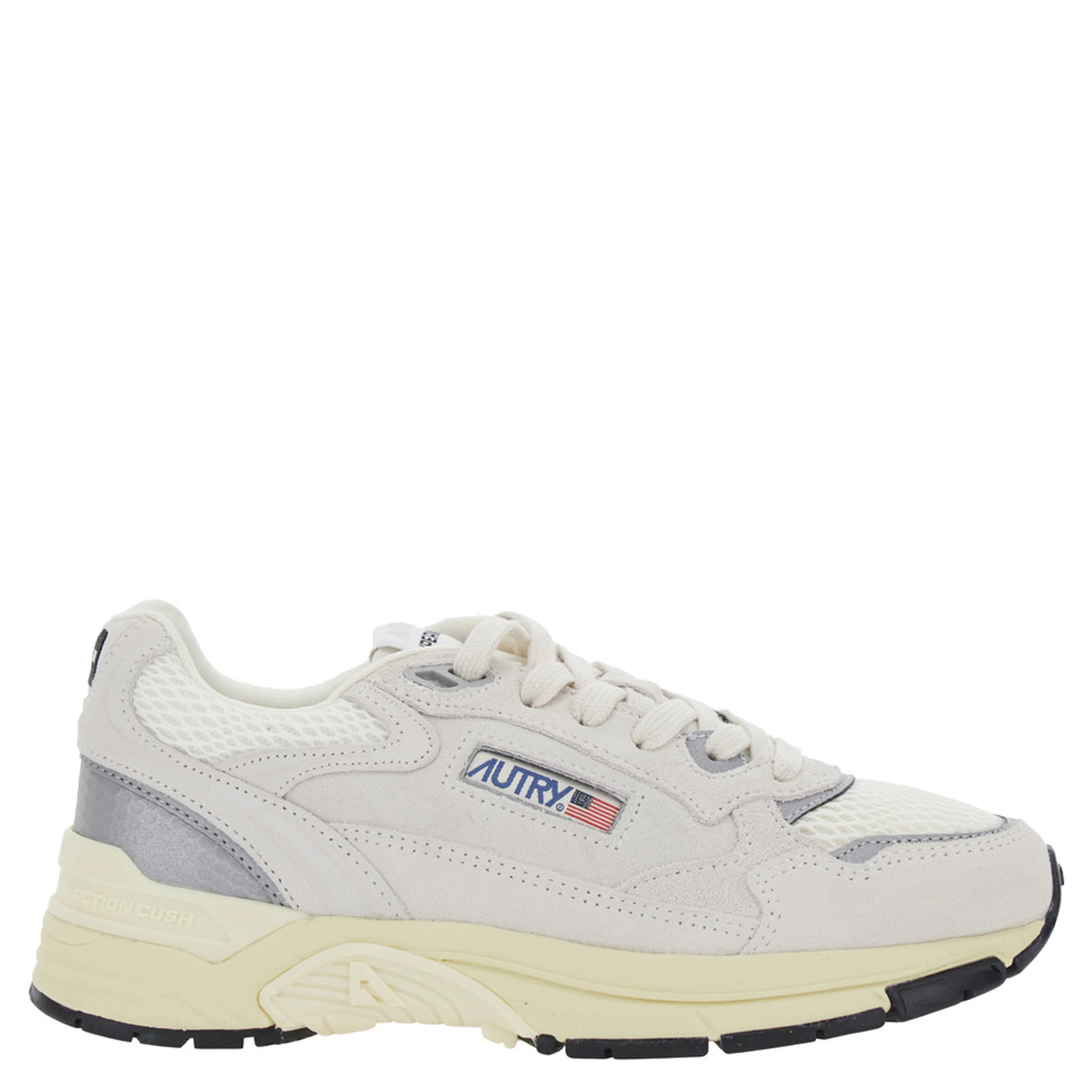 Hyperway White Low Top Sneakers with Logo Patch on Side and Tongue in Suede and Mesh Woman
