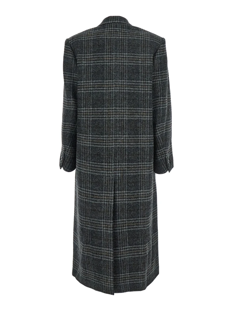Lexana Grey Double-Breasted Coat with Peak Revers and All-Over Check Motif in Wool Woman alternative