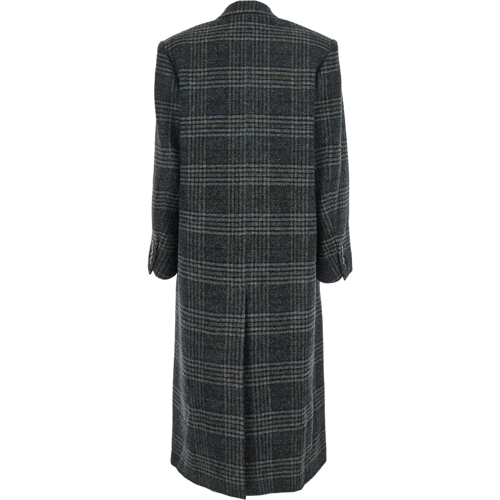 Lexana Grey Double-Breasted Coat with Peak Revers and All-Over Check Motif in Wool Woman