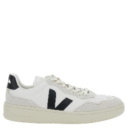 V90 White Sneaker with Side Logo and Perforated Toe in Leather Unisex