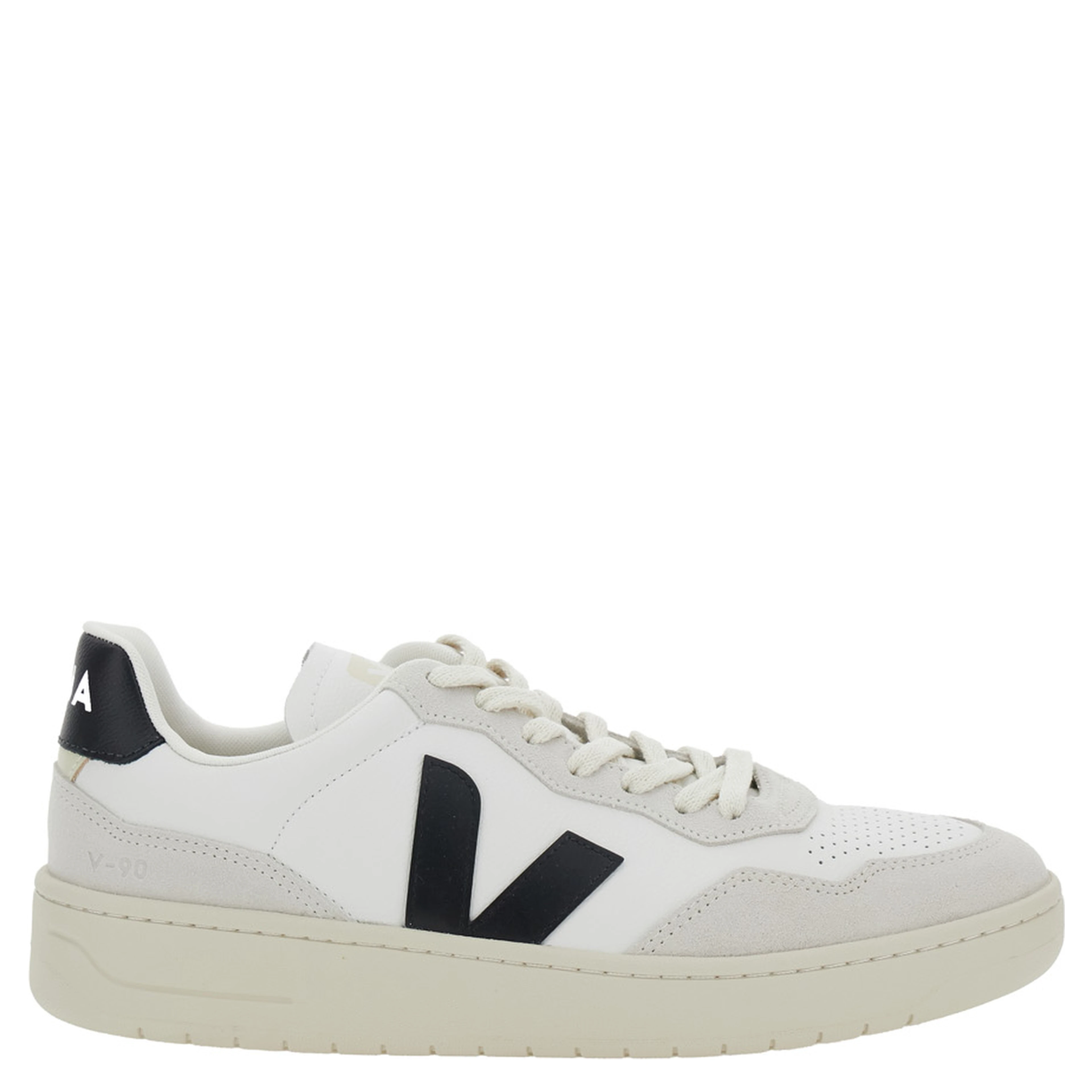 V90 White Sneaker with Side Logo and Perforated Toe in Leather Unisex