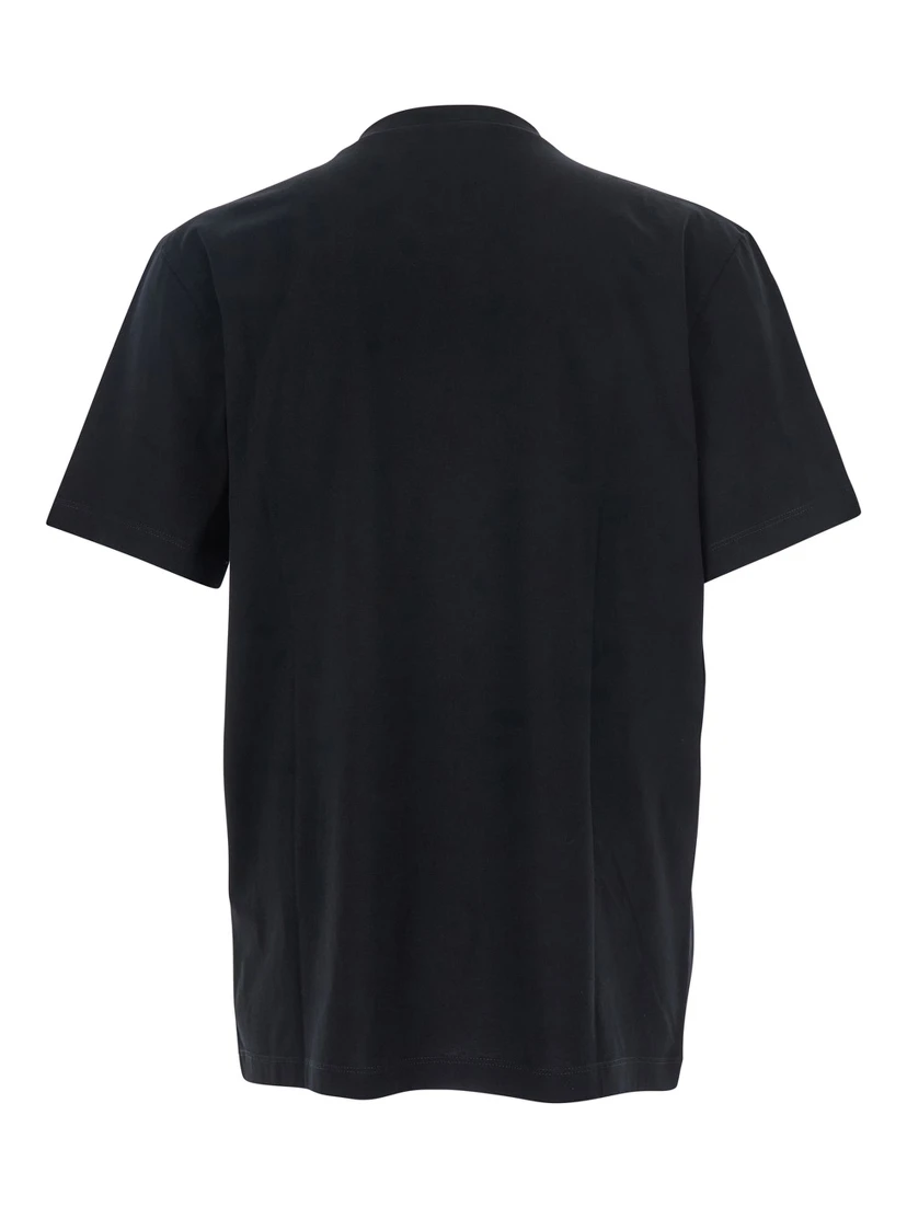 Black Crewneck T-Shirt with Logo Lettering on the Front in Cotton Man