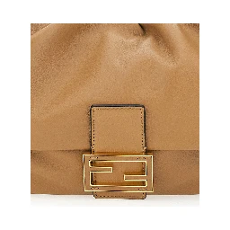 Mamma Baguette Medium Beige Shoulder Bag with FF Closure on the Front in Leather Woman