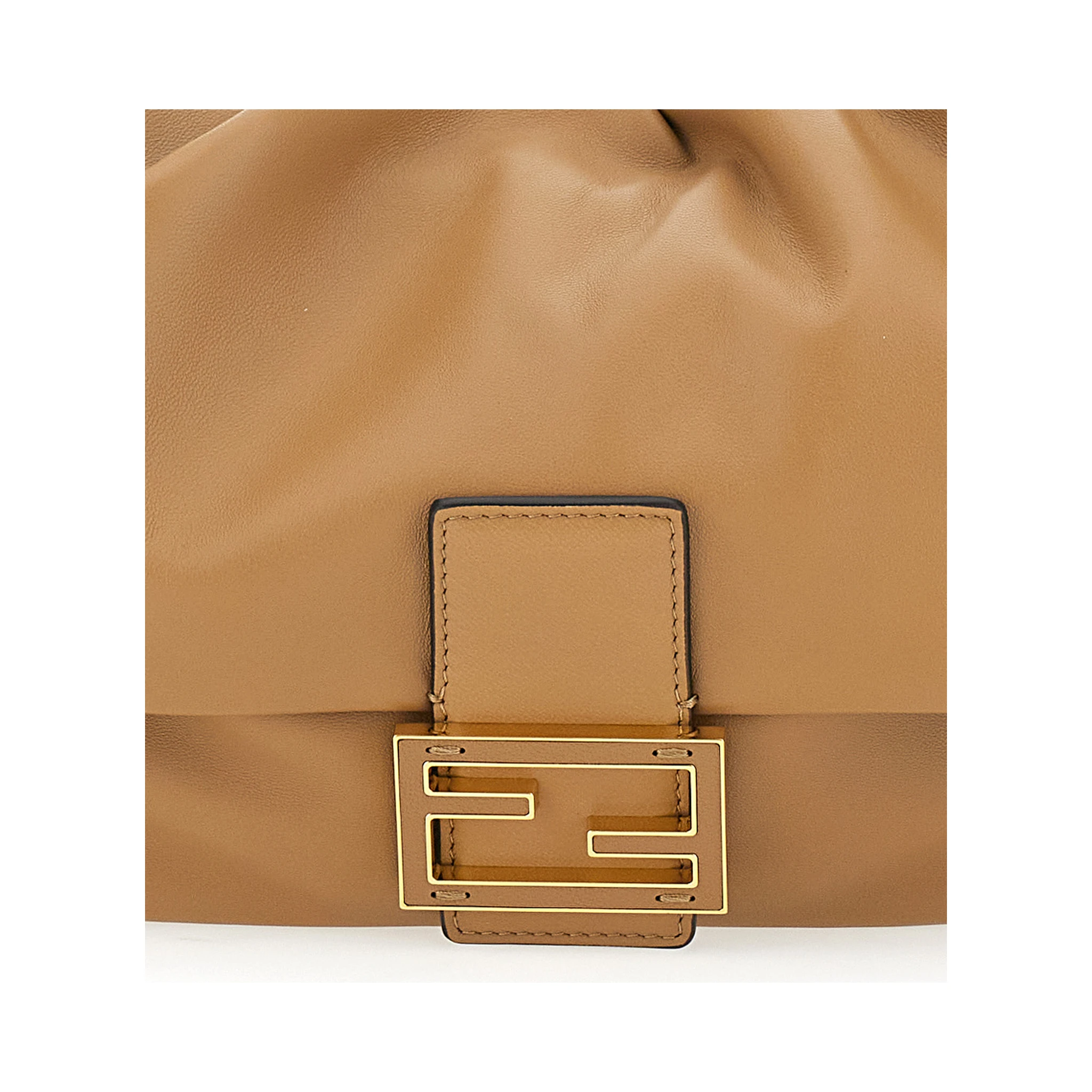 Mamma Baguette Medium Beige Shoulder Bag with FF Closure on the Front in Leather Woman