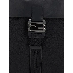 Black Backpack with Logo Plaque and All-Over FF Motif in Nylon Man