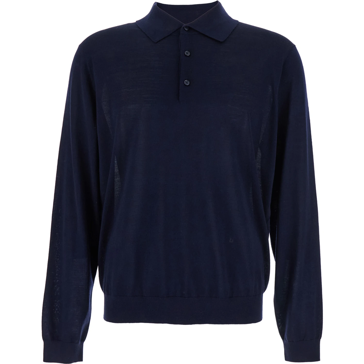 Blue Polo Shirt with Classic Collar and Ribbed Trims in Wool Man