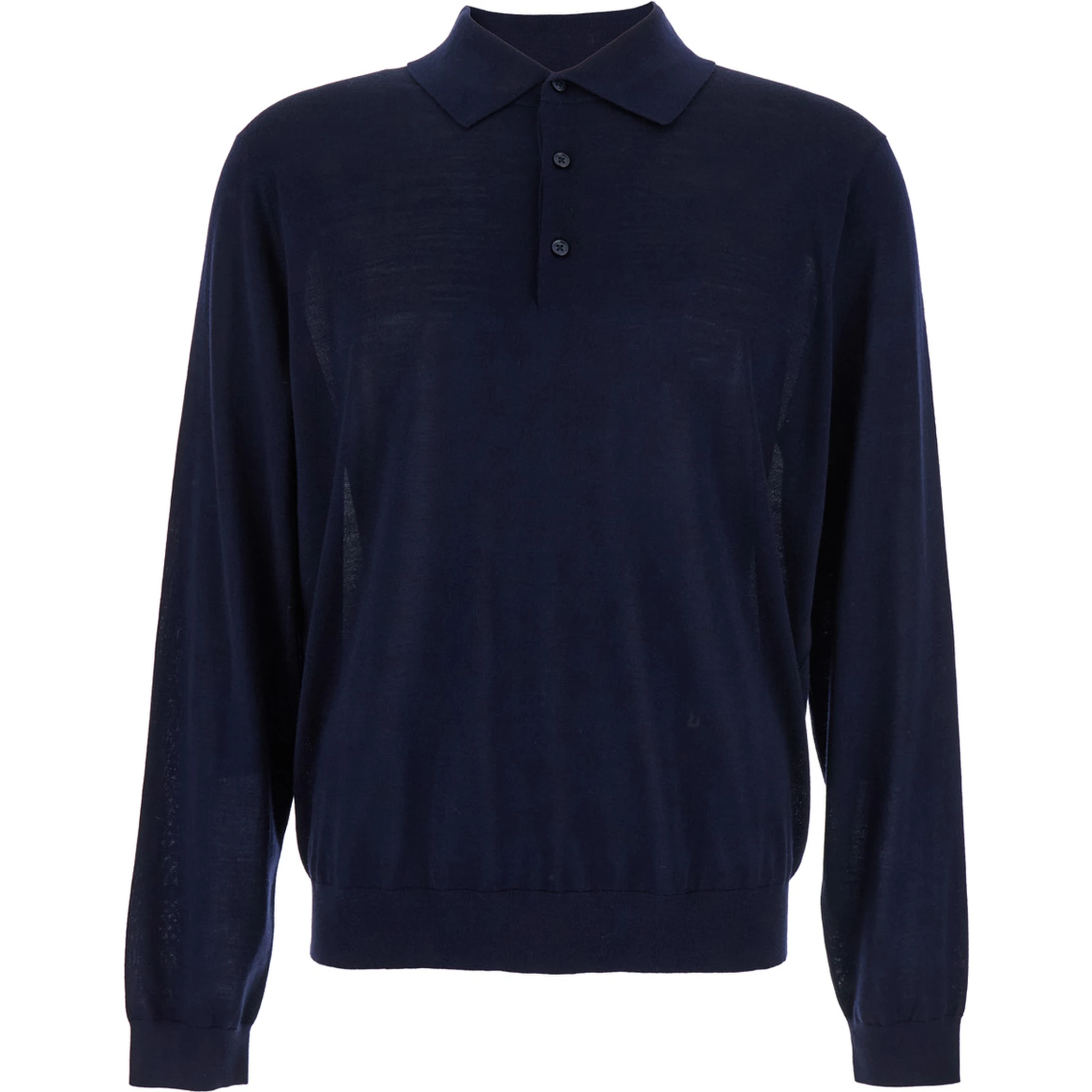 Blue Polo Shirt with Classic Collar and Ribbed Trims in Wool Man