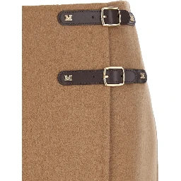 Curzio Beige Skirt with Front Straps and Rear Zip Closure in Wool Woman