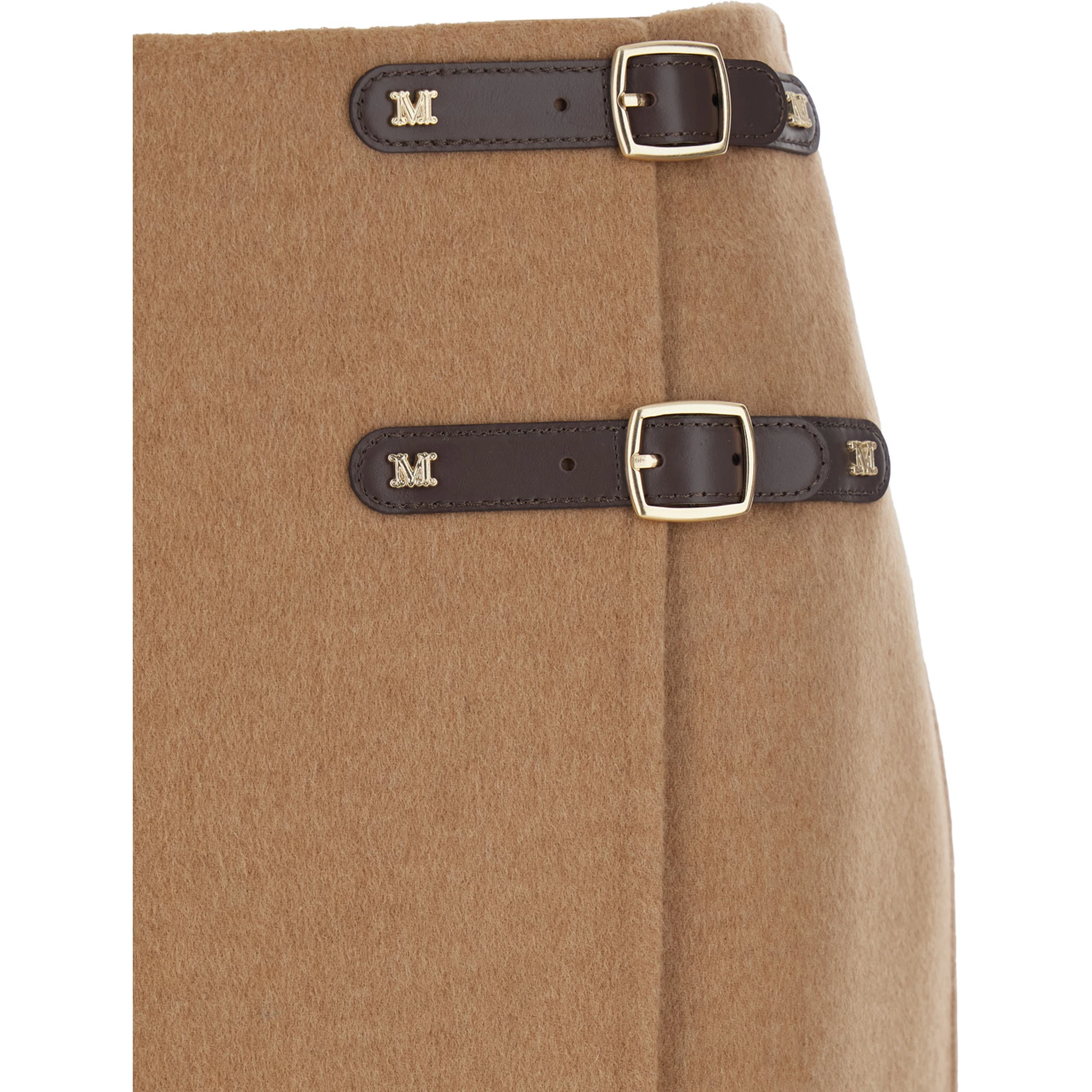 Curzio Beige Skirt with Front Straps and Rear Zip Closure in Wool Woman