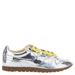 Windspin Low Silver Colored Sneaker with Logo on the Side in Shiny Fabric Woman
