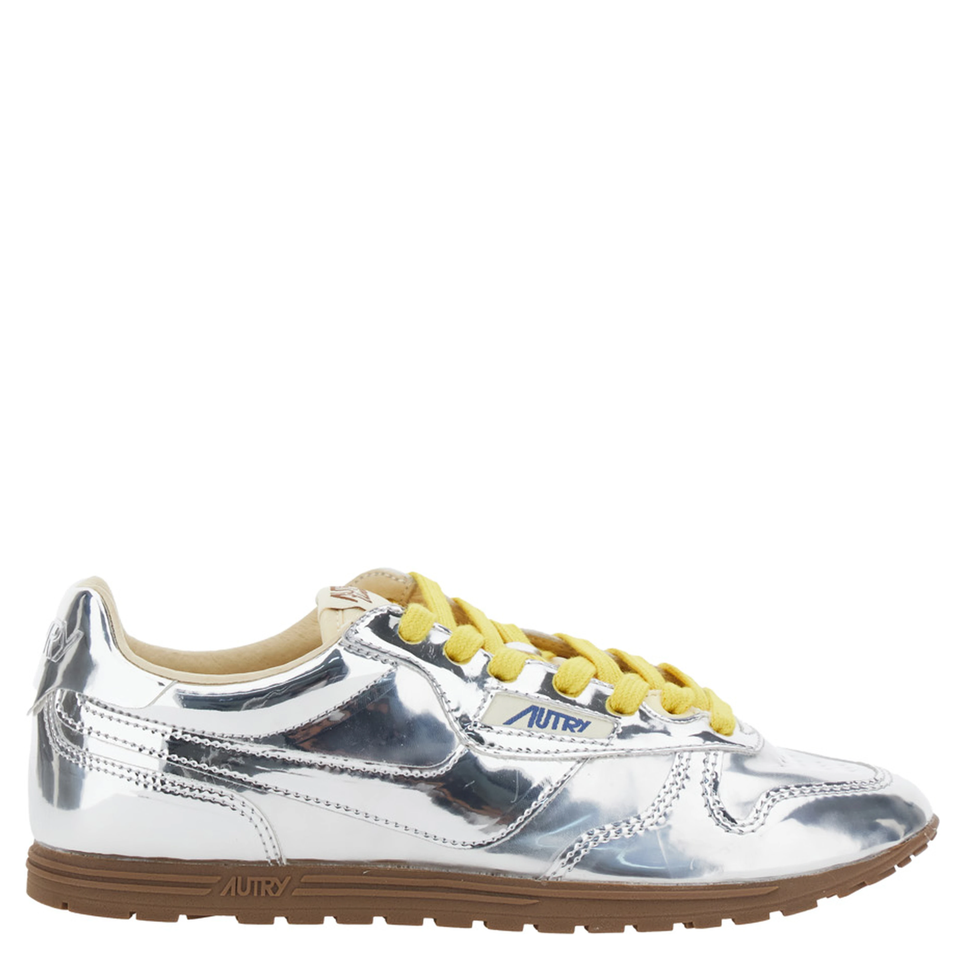 Windspin Low Silver Colored Sneaker with Logo on the Side in Shiny Fabric Woman