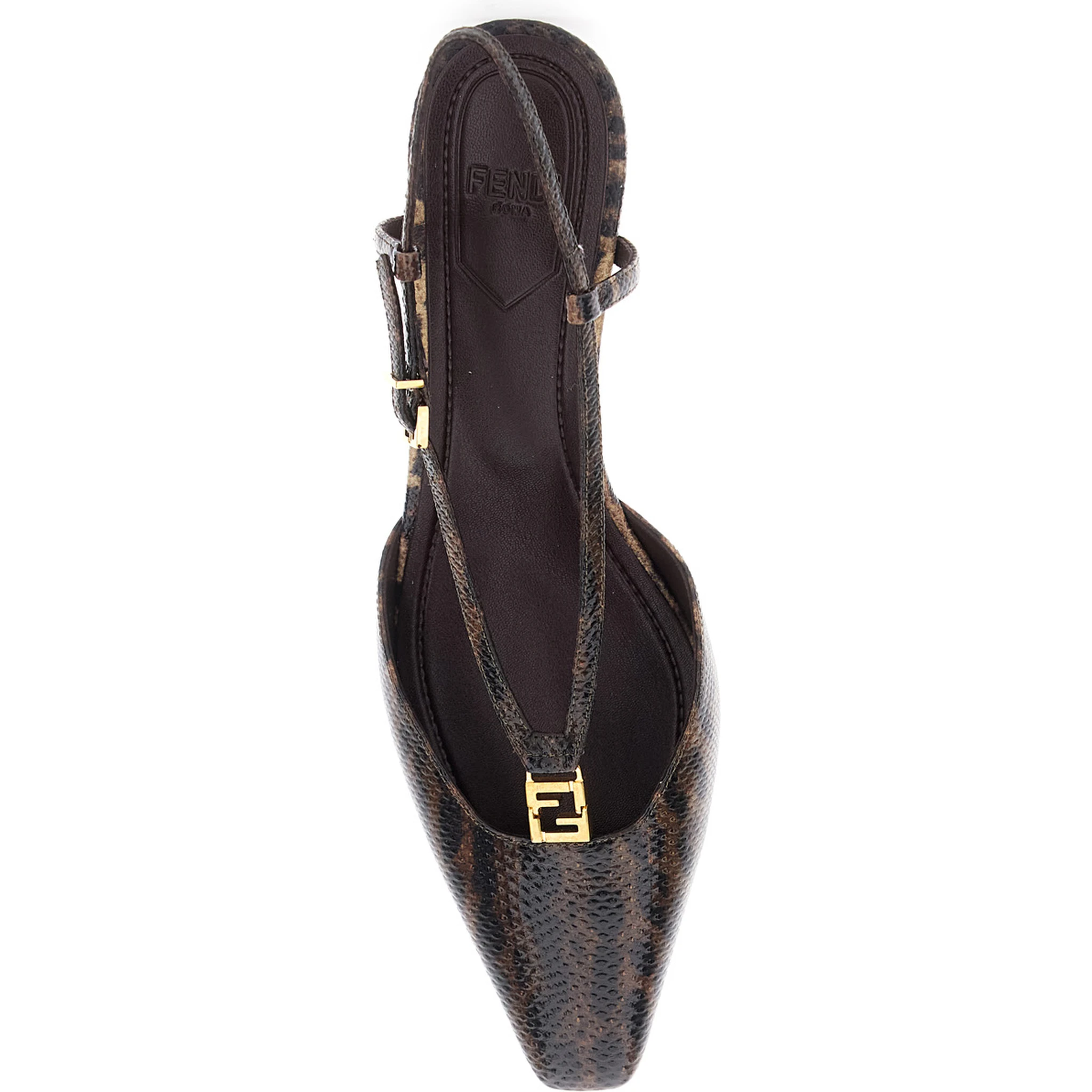 Brown Slingback Pumps with Square Toe and Animalier Motif in Leather Woman