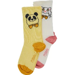 Multicolor Set of Socks with Cat and Panda Embroidery in Cotton Baby