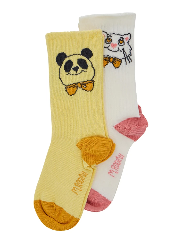 Multicolor Set of Socks with Cat and Panda Embroidery in Cotton Baby alternative