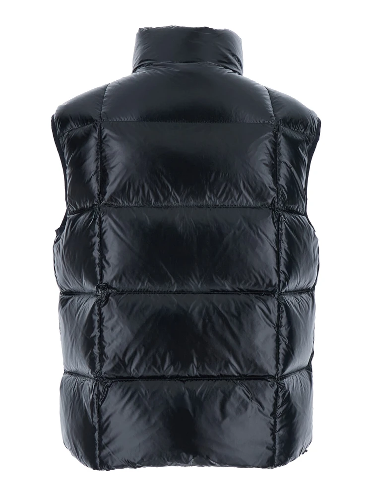 Black Sleeveless Down Jacket with High Neck and Logo Patch on the Front in Tech Fabric Man alternative