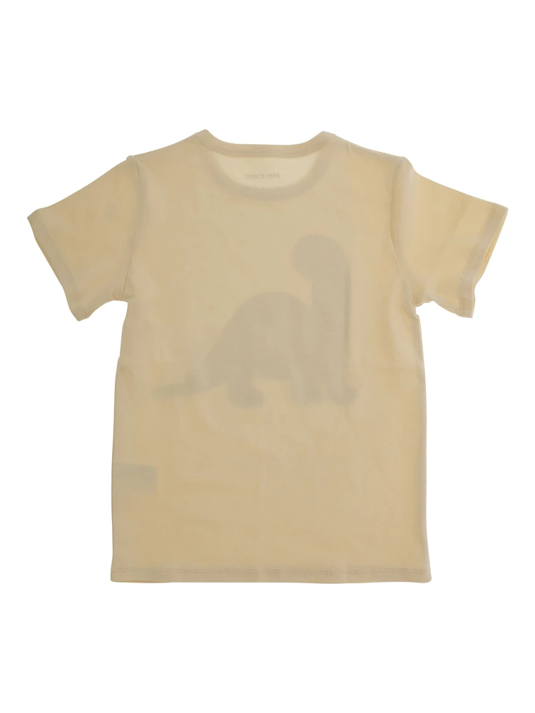 Beige Crewneck T-Shirt wth Print on the Front in Cotton Girl alternative