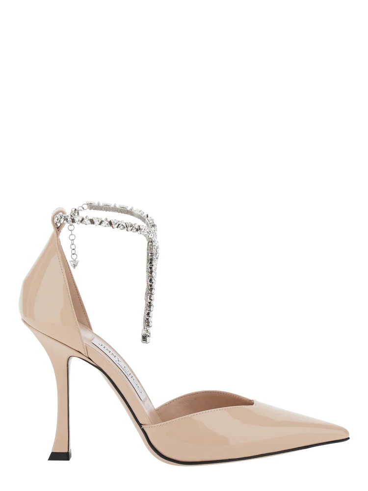 Stevie Pink Pumps with Rhinestoned Ankle Strap and High Heel in Leather Woman