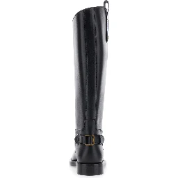 Black Boots with Side Logo Plaque in Leather Woman
