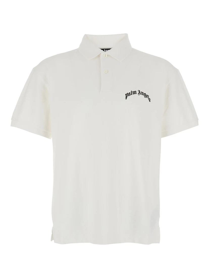 White Polo Shirt with Logo Lettering on Front and Rear in Cotton Piquet Man