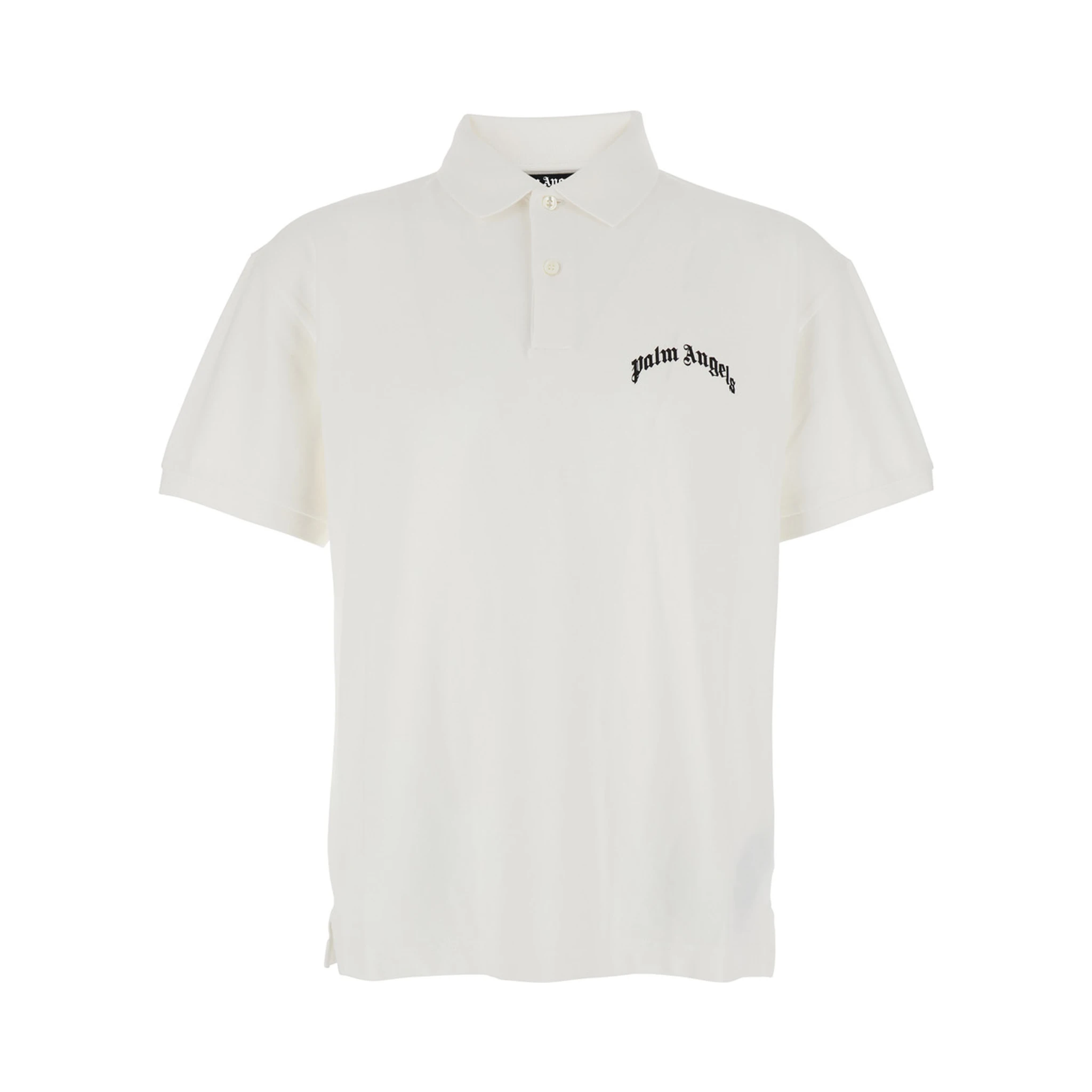 White Polo Shirt with Logo Lettering on Front and Rear in Cotton Piquet Man