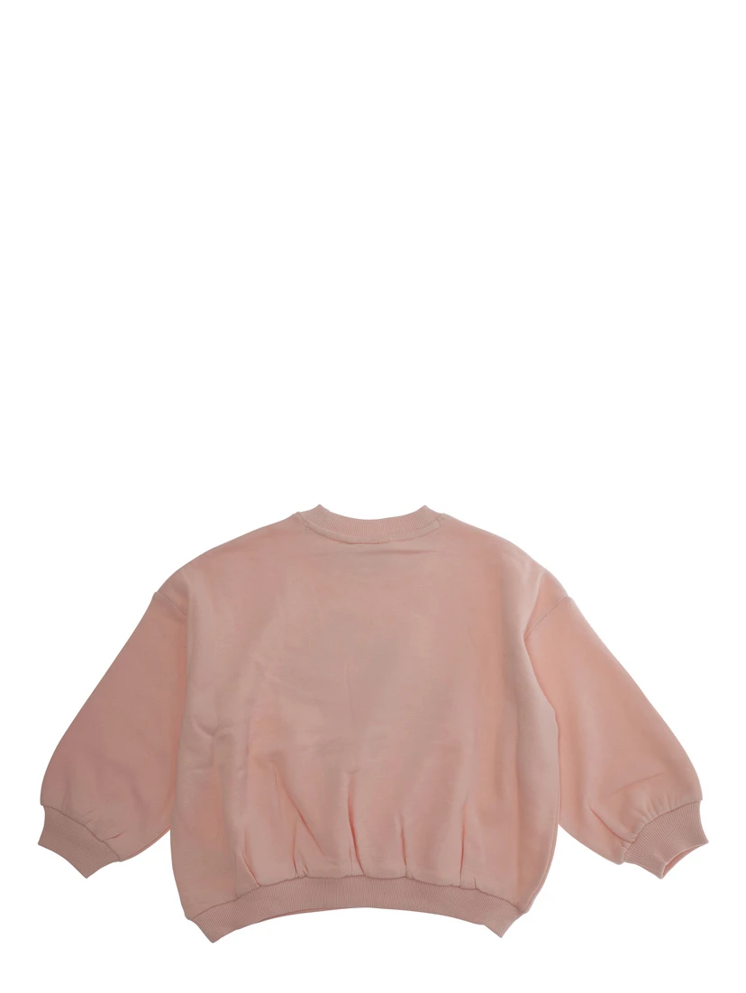 Pink Crewneck Sweatshirt with Maxi Print on the Front in Cotton Girl