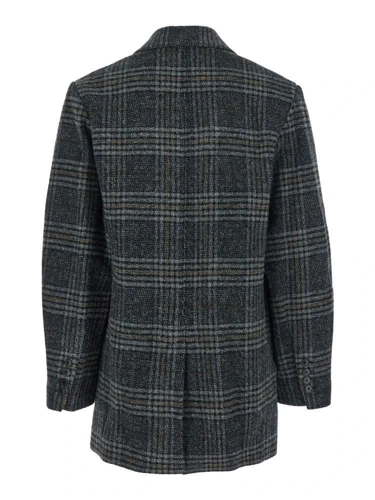 Gesina Grey Single-Breasted Jacket with Notched Revers and All-Over Check Motif in Wool Woman alternative