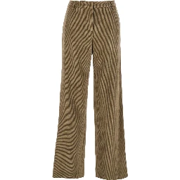 Green Pants with Belt Loops in Ribbed Velvet Woman