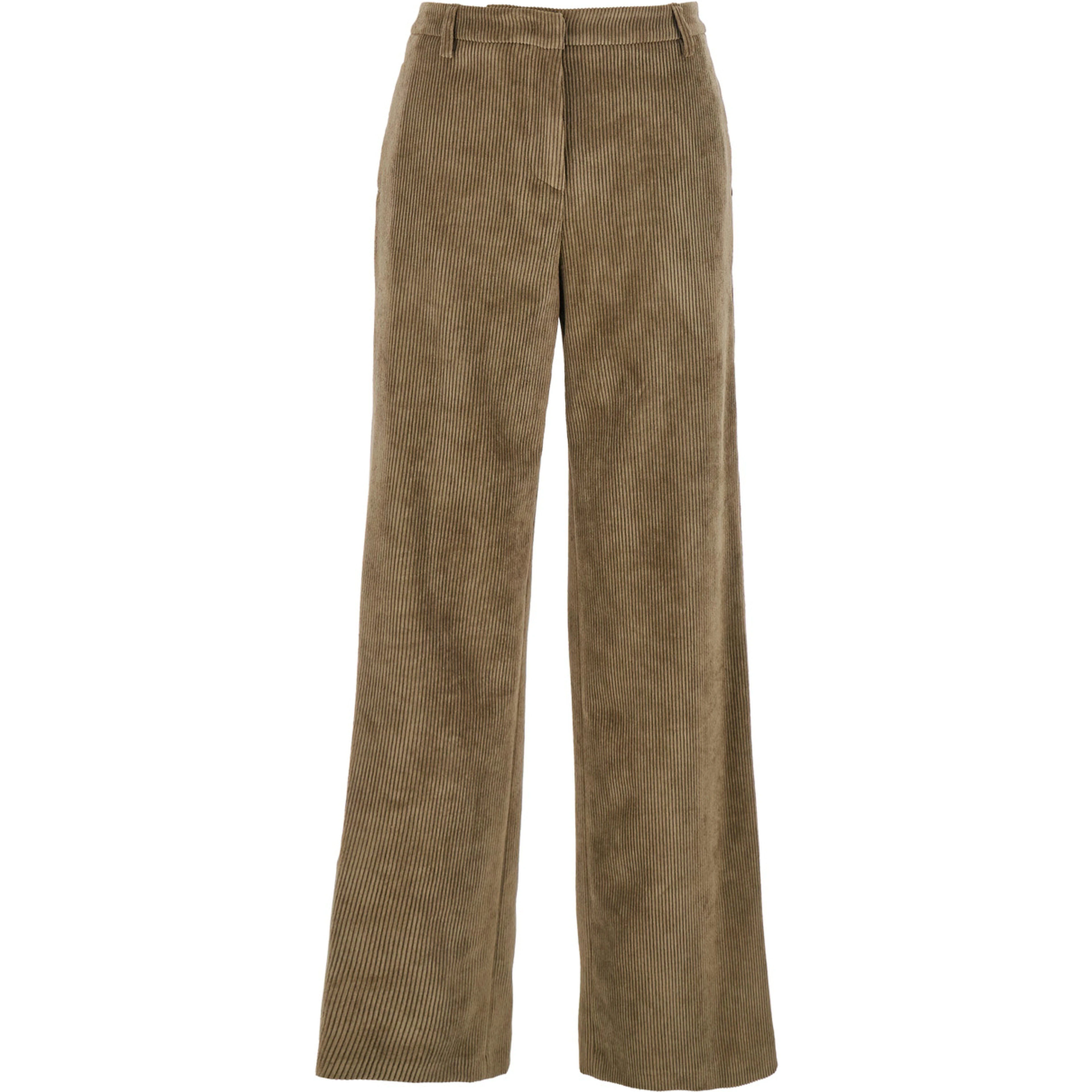 Green Pants with Belt Loops in Ribbed Velvet Woman