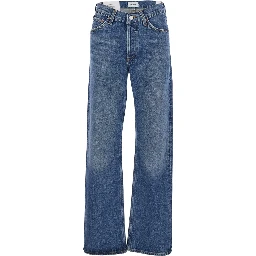 Blue Jeans with Beltl Loops and Logo Patch on the Rear in Denim Woman