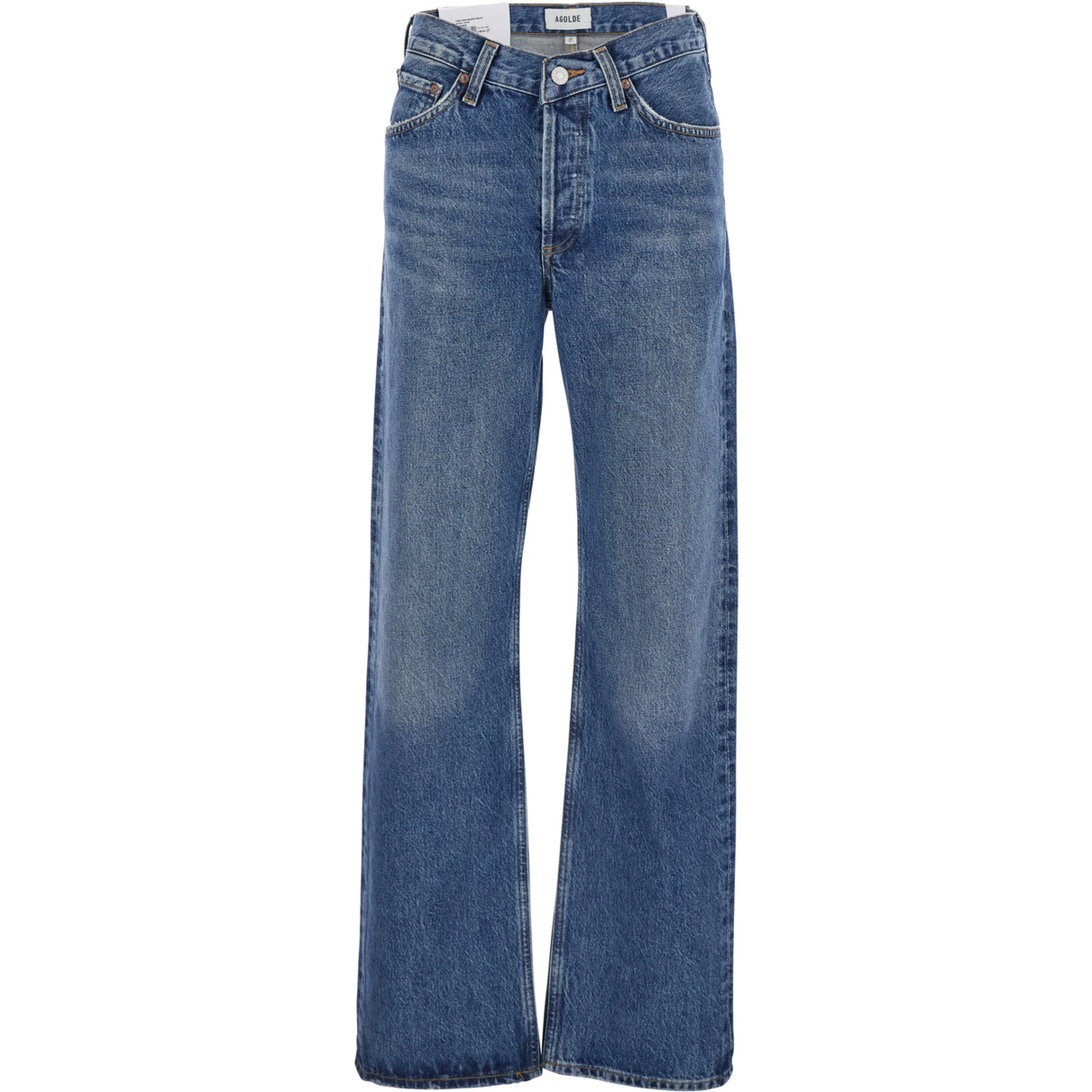 Blue Jeans with Beltl Loops and Logo Patch on the Rear in Denim Woman