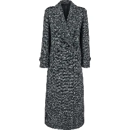 Grey Double-Breasted Coat with Wide Notched Revers in Wool Woman