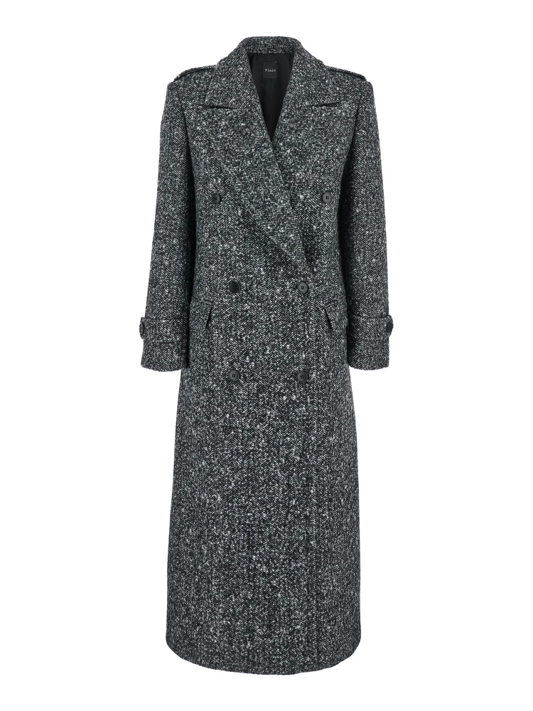 Grey Double-Breasted Coat with Wide Notched Revers in Wool Woman
