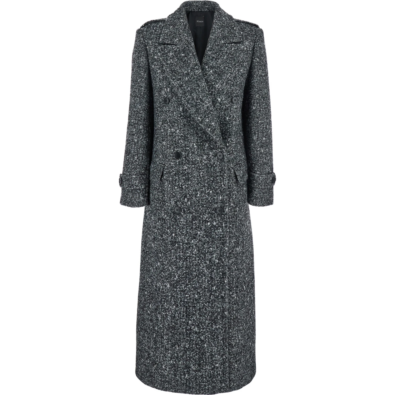 Grey Double-Breasted Coat with Wide Notched Revers in Wool Woman