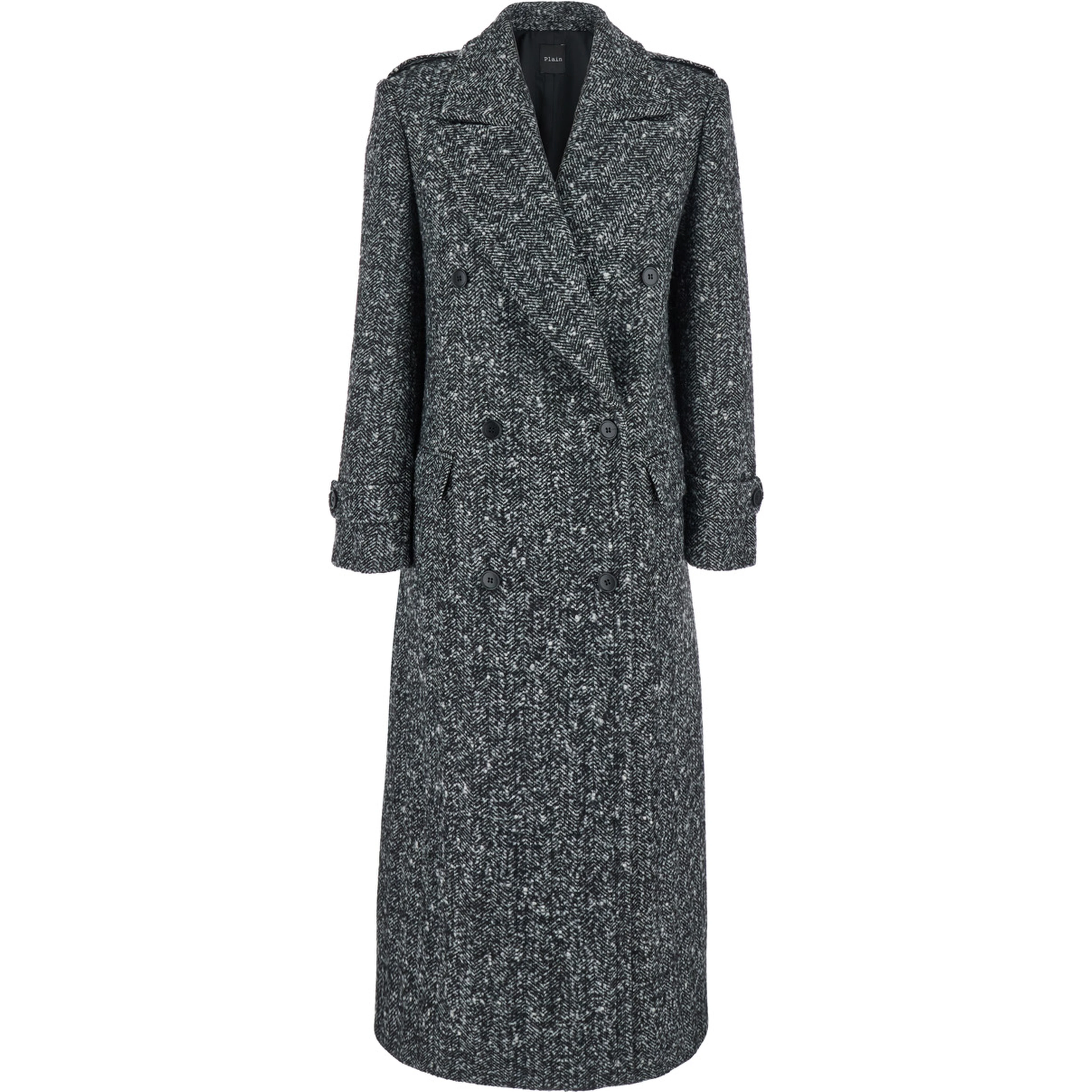 Grey Double-Breasted Coat with Wide Notched Revers in Wool Woman