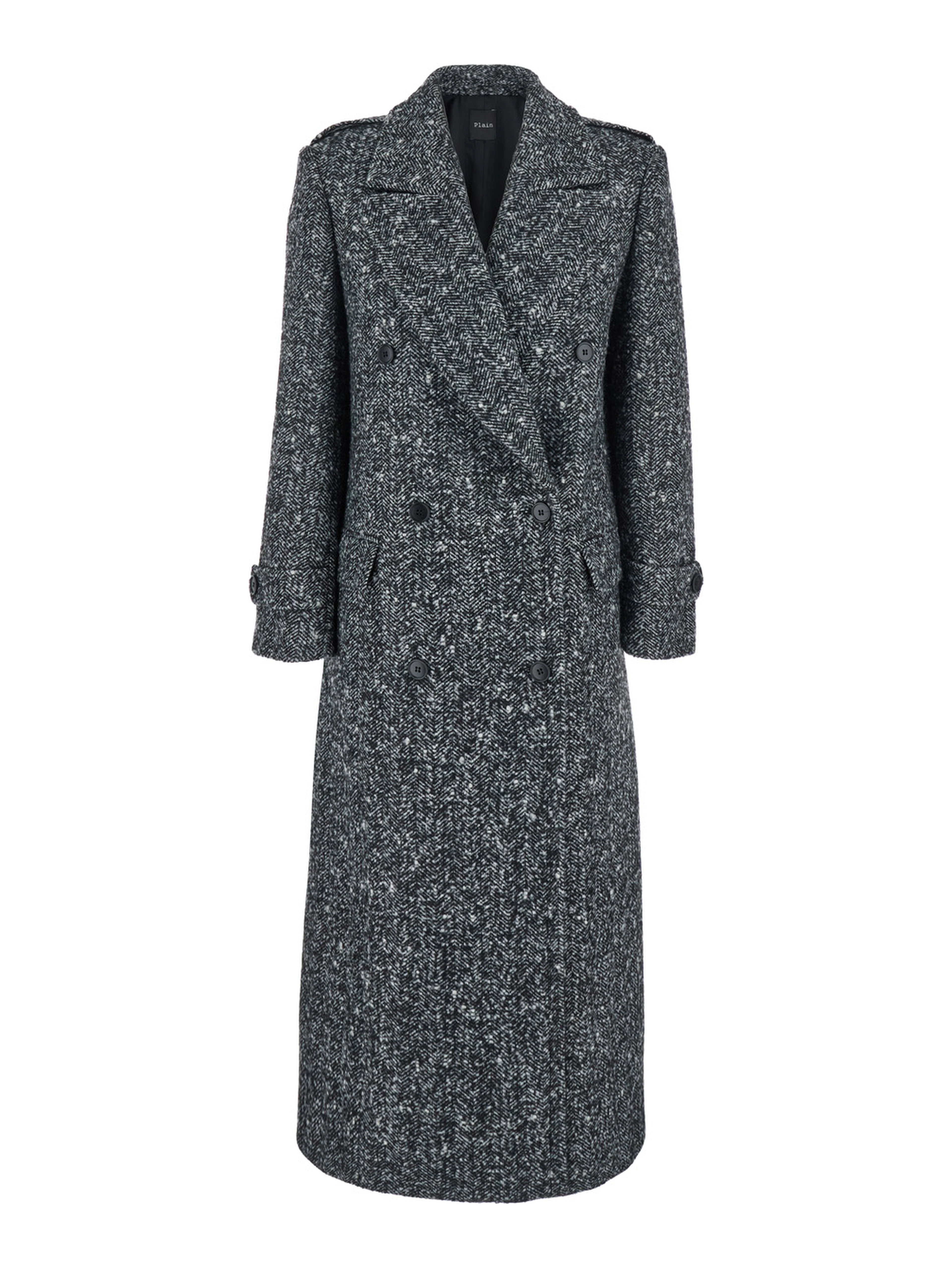 Grey Double-Breasted Coat with Wide Notched Revers in Wool Woman