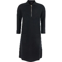 Ere Black Dress with Front Zip Closure and Two Front Patch Pockets in Viscose Blend Woman