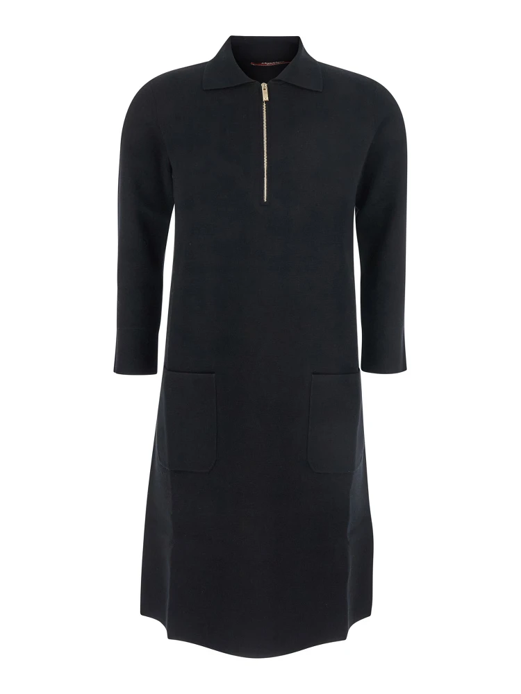 Ere Black Dress with Front Zip Closure and Two Front Patch Pockets in Viscose Blend Woman