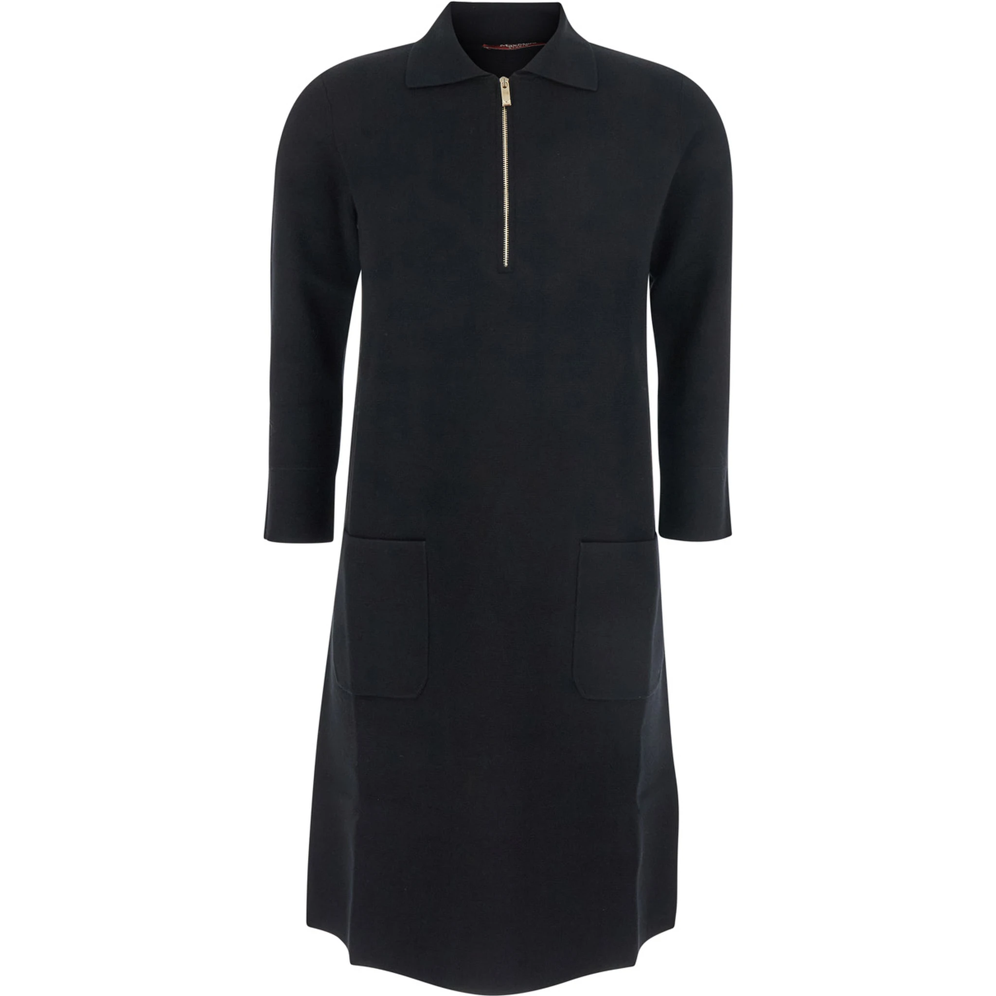 Ere Black Dress with Front Zip Closure and Two Front Patch Pockets in Viscose Blend Woman