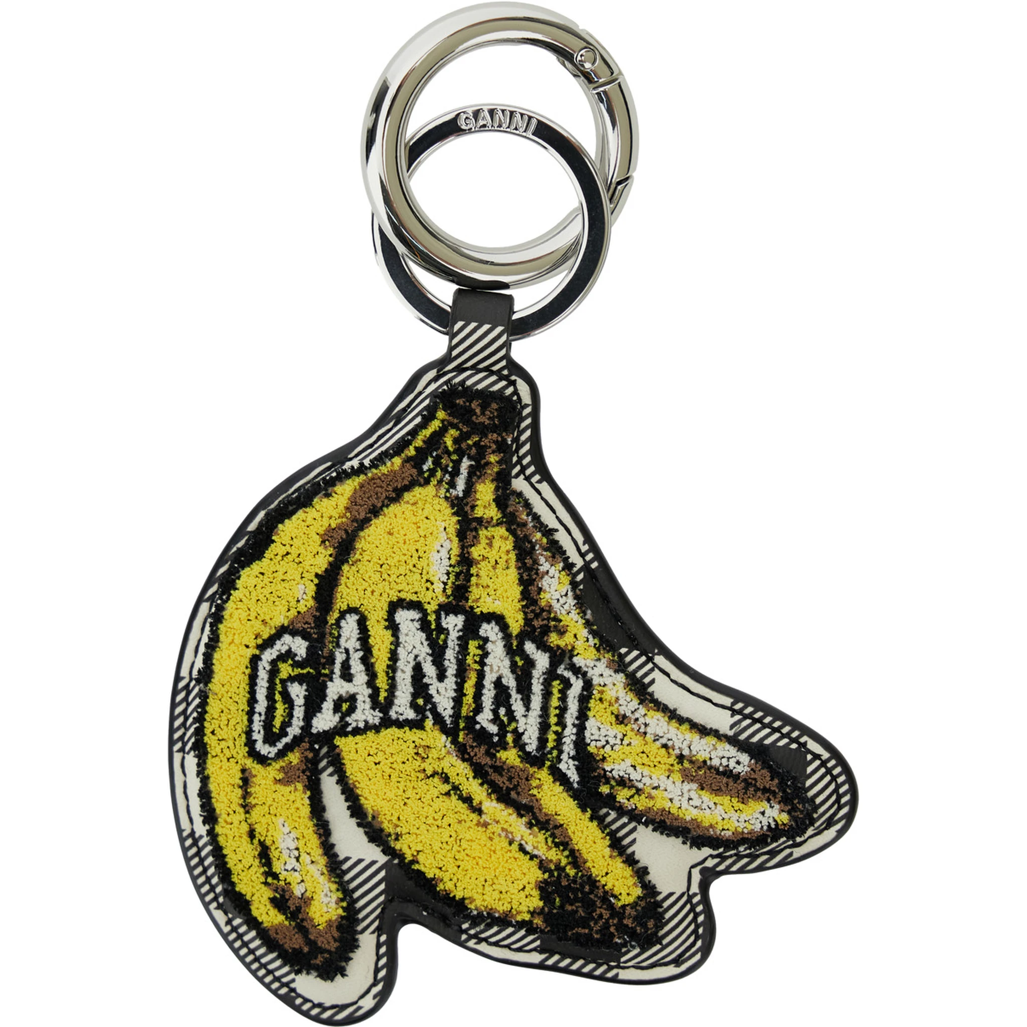 Multicolor Banana Shaped Keyring with Logo Lettering on the Front in Leather and Tech Fabric Woman