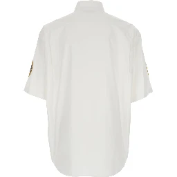 White Shirt with Logo Lettering on the Front and Logo Patch on the Sleeve in Cotton Man